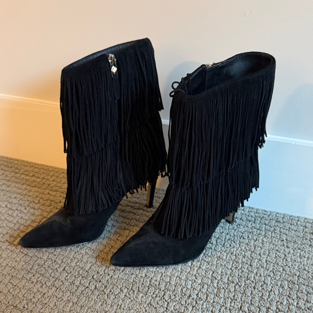 Sam Edelman Black Fringe Heeled Boots